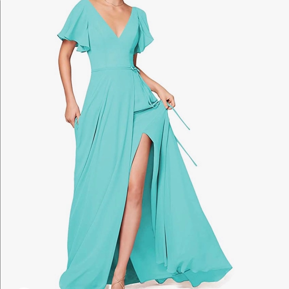 Lover Kiss Women's V-Neck Chiffon Long Bridesmaid Dress Formal Size 6 Turquoise